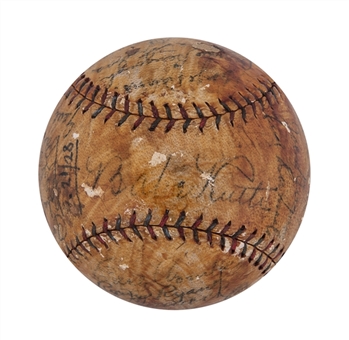 1928 World Series Champion New York Yankees Team Signed OAL Barnard Baseball With 27 Signatures Including Babe Ruth and Lou Gehrig (PSA/DNA)